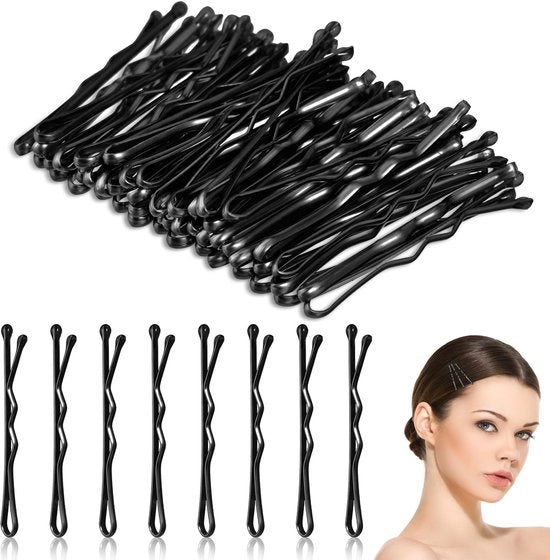 50 pezzi di spille per capelli in metallo, mini, ondulate, 3,5 cm, nere