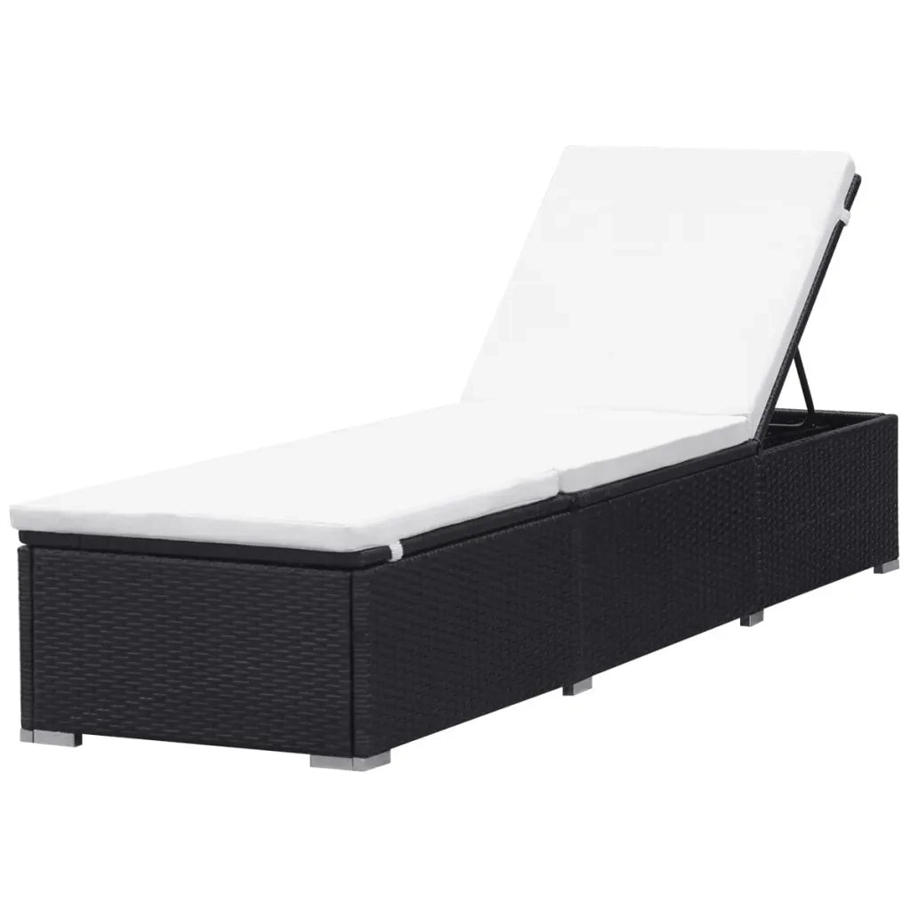 Lettino Prendisole con Cuscino in Polyrattan Nero 44404
