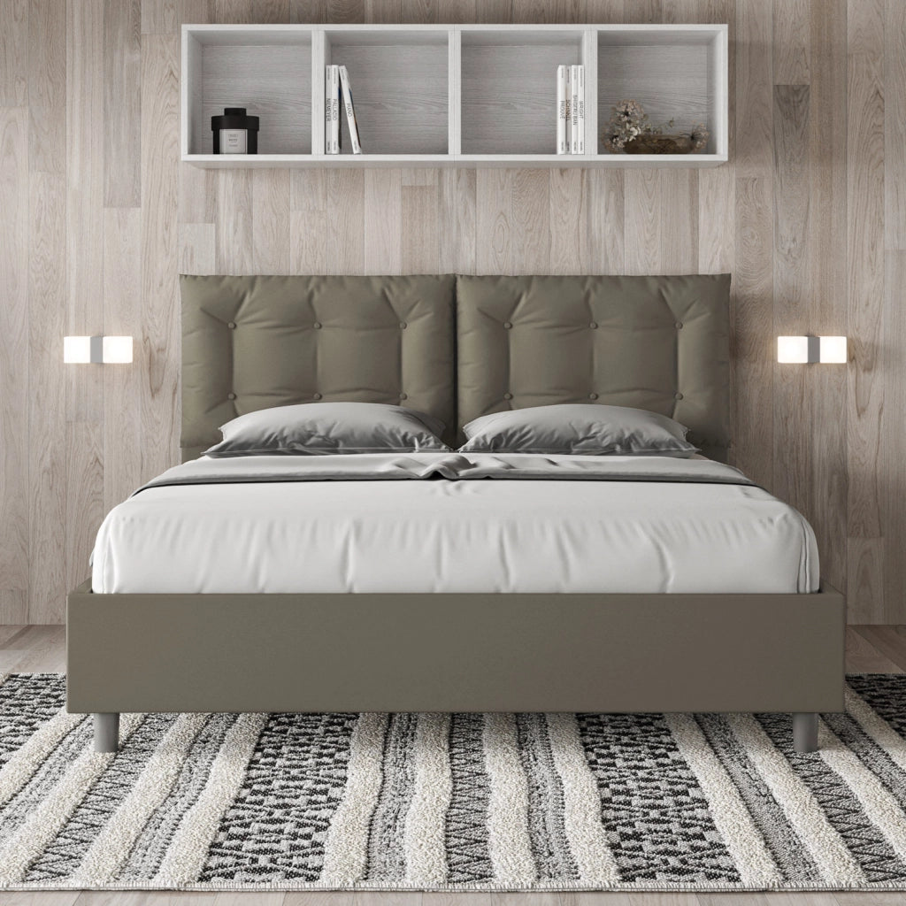 BS COM Letto matrimoniale con rete imbottito 160x190 similpelle cappuccino
