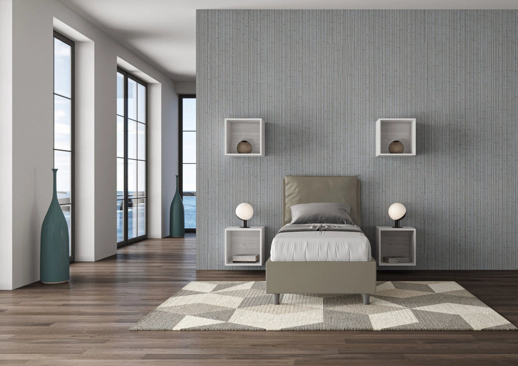 BS COM Letto singolo senza rete imbottito 80x210 similpelle cappuccino