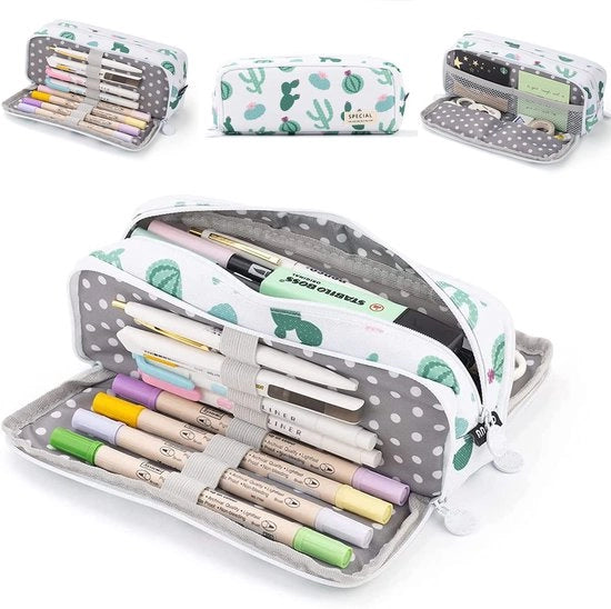 Etui per Ragazze Regali di Natale per Ragazzi Cactus con 3 Compartimenti Grande, Etui per Ragazze Adolescenti, Etui con 3 Compartimenti per Bambini Regalo