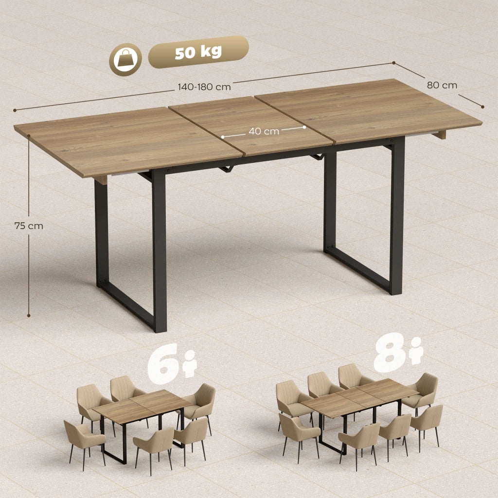 Tavolo da Pranzo Industriale per 6-8 Persone con Ribalta Rotonda. in Legno e Acciaio. 180x80x75 cm
