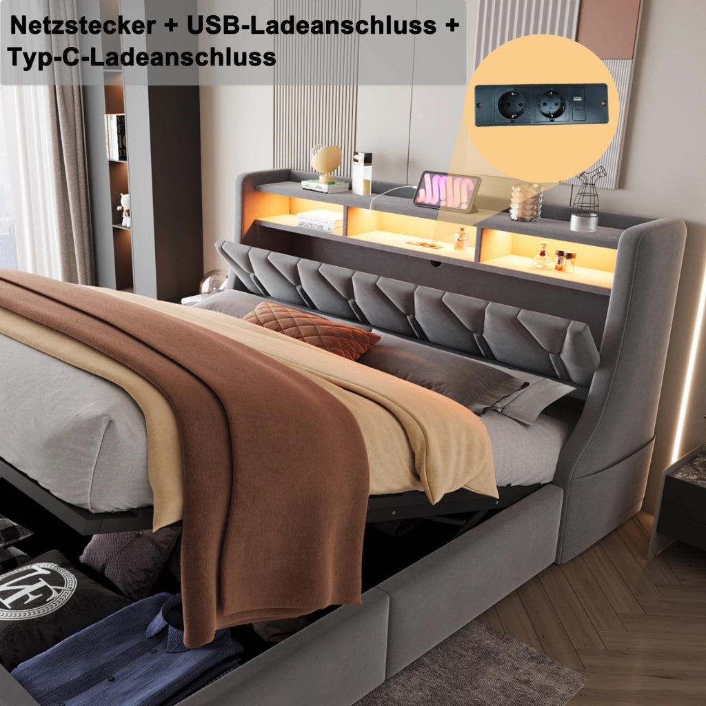 letto imbottito velluto grigio 180 x 200 cm