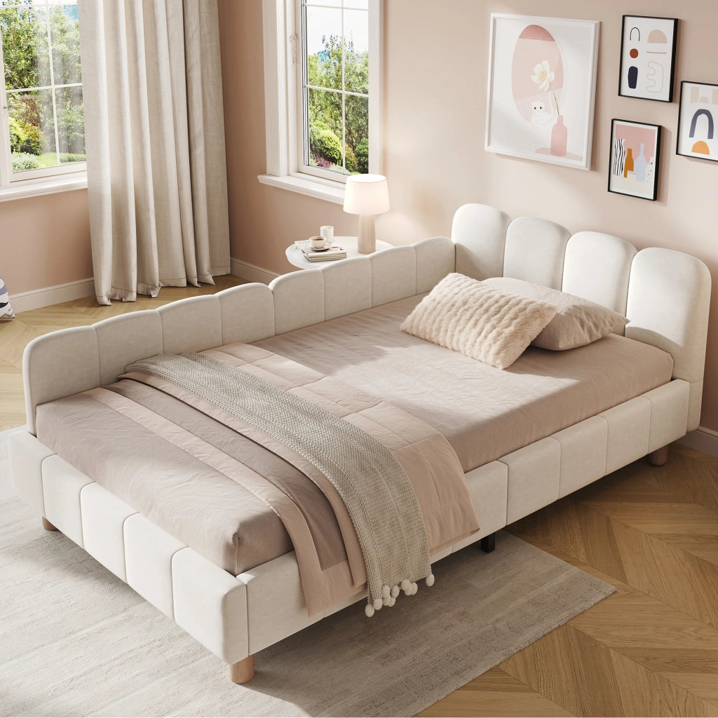 letto imbottito velluto beige 90 x 200 cm