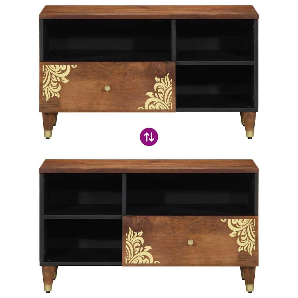Mobile porta TV rettangolare moderno 80 x 33 x 46 cm design elegante e raffinato in legno massello di mango color miele 02_0057876