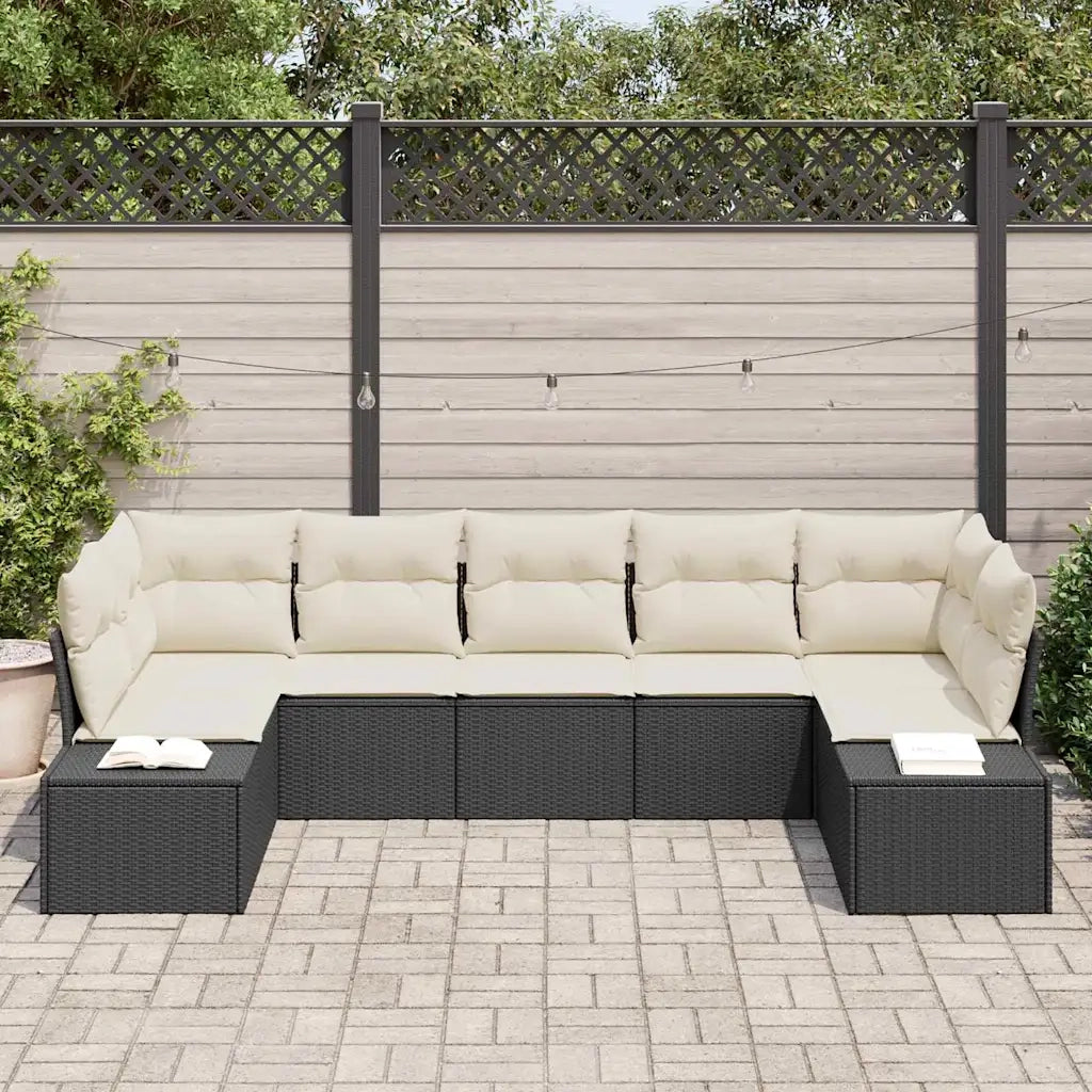 Set Divano da Giardino con cuscino 7 pcs Nero polyrattan 3347207
