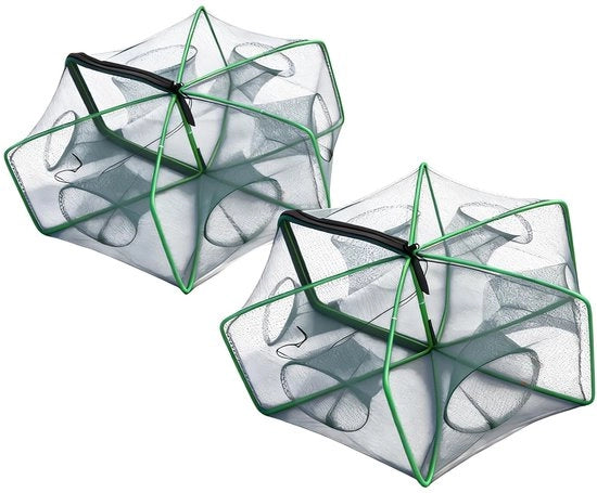 Visval Opvouwbaar 2 Stuks - Nylon Net - Aasval Kreeftenfuik - Visval Piccola - 6 Fori - Alta Stabilità