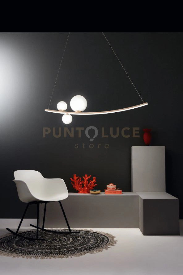SOSPENSIONE ALTALENA ORO CON VETRI BIANCO A LED 4000K 2947LM 48W L.120CM DIMMERABILE