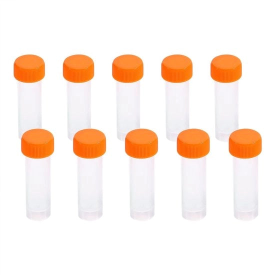 Set di bocchette di plastica 10 pezzi - 5 ml - Inerti - Adatto al congelamento - Facile da utilizzare - Altezza 58 mm / Diametro 15 mm - Bocchette di prova
