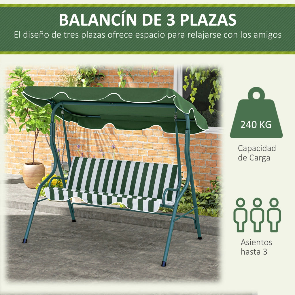 Sedia a dondolo da giardino con tenda ¨C Minimal ¨C Verde, acciaio, 170x110x153 cm