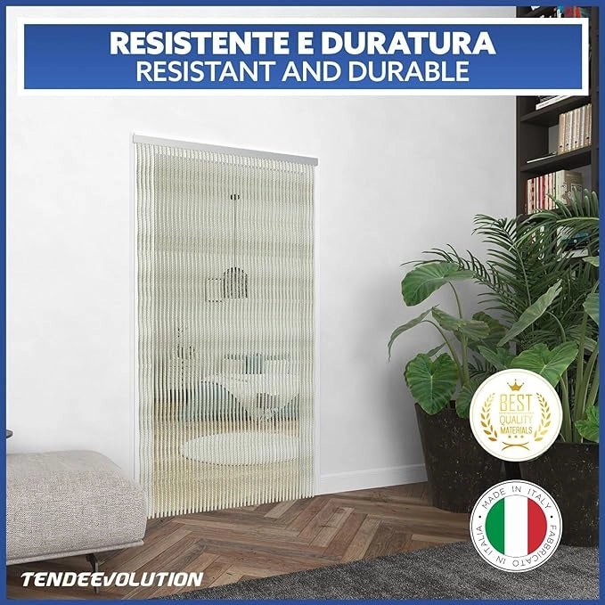 Tenda Antimosche in Cordoncino Grigio | Largh. 1,20m x Alt. 2m | Protezione Insetti, Porta, Esterno, Interno