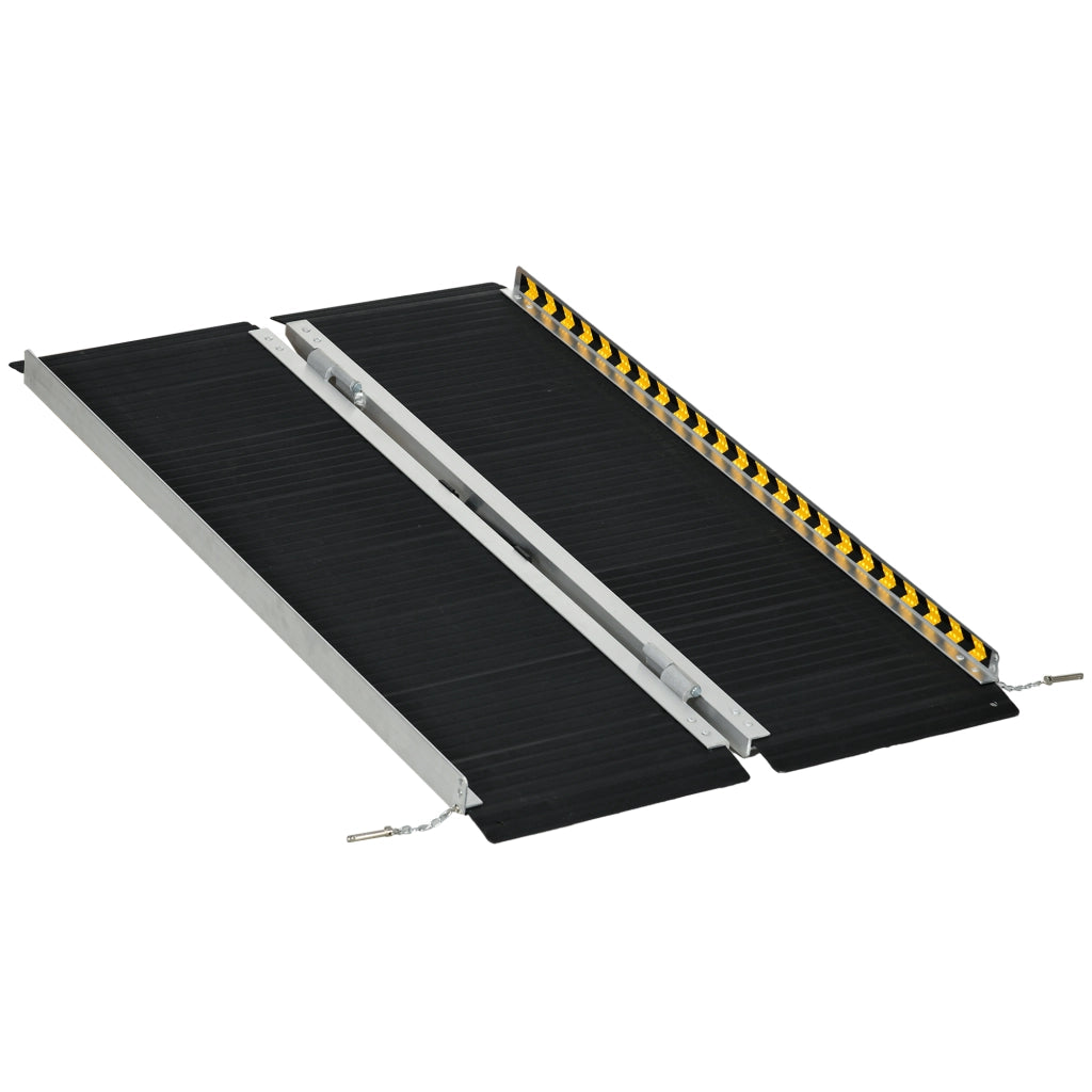 Rampa per Sedia a Rotelle Pieghevole in Alluminio con Deflettori e Adesivi, 122x73.6x5.1 cm, Nero