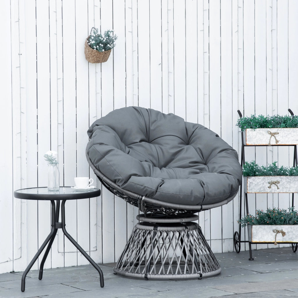 Poltrona Papasan in rattan grigio con cuscino girevole 360¡ã ¨C Xylo ¨C 87x97x86 cm