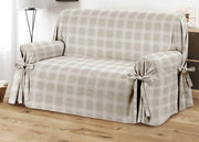 Copridivano Fodera Telo Protezione Divano Con Laccetti Fiocco Varie Fantasie - 2 Posti - Scozzese Beige