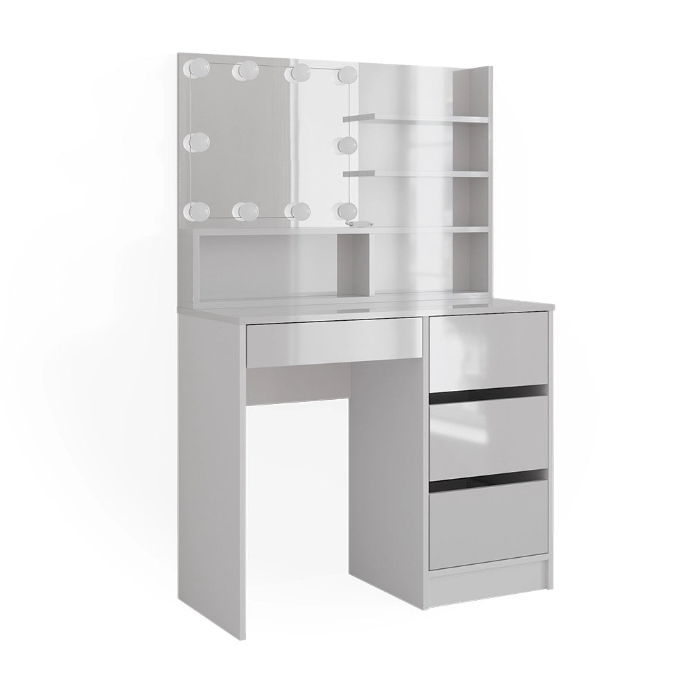 Vicco Tavolo da toeletta Bianco 90 cm con illuminazione a LED e ripiano a specchio