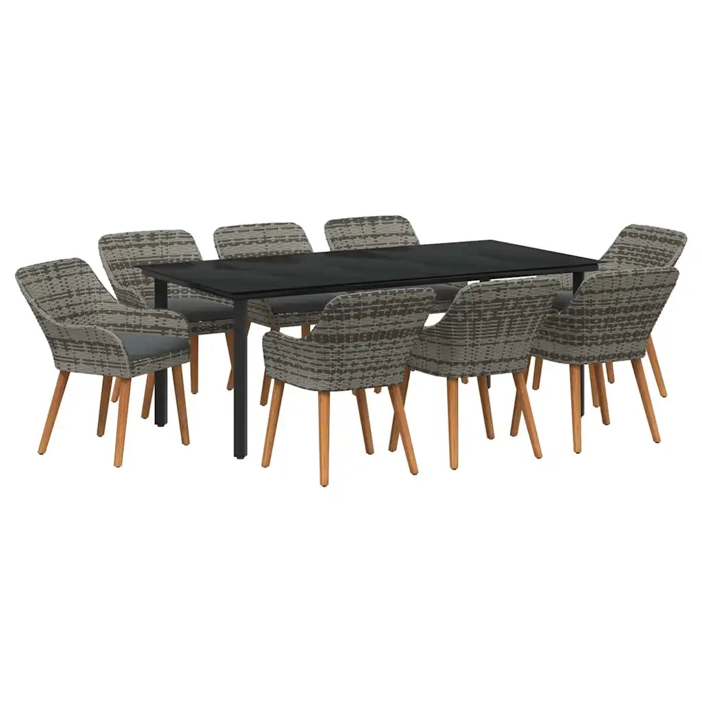 Set da Pranzo per Giardino con cuscino 9 pcs Grigio polyrattan