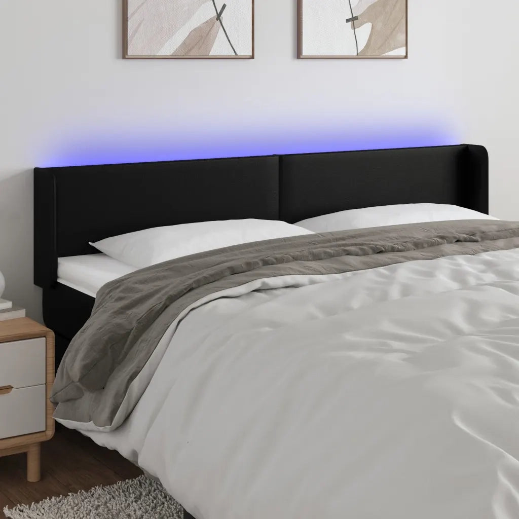 Testiera | Testata a LED Nera 183x16x78/88 cm in Similpelle