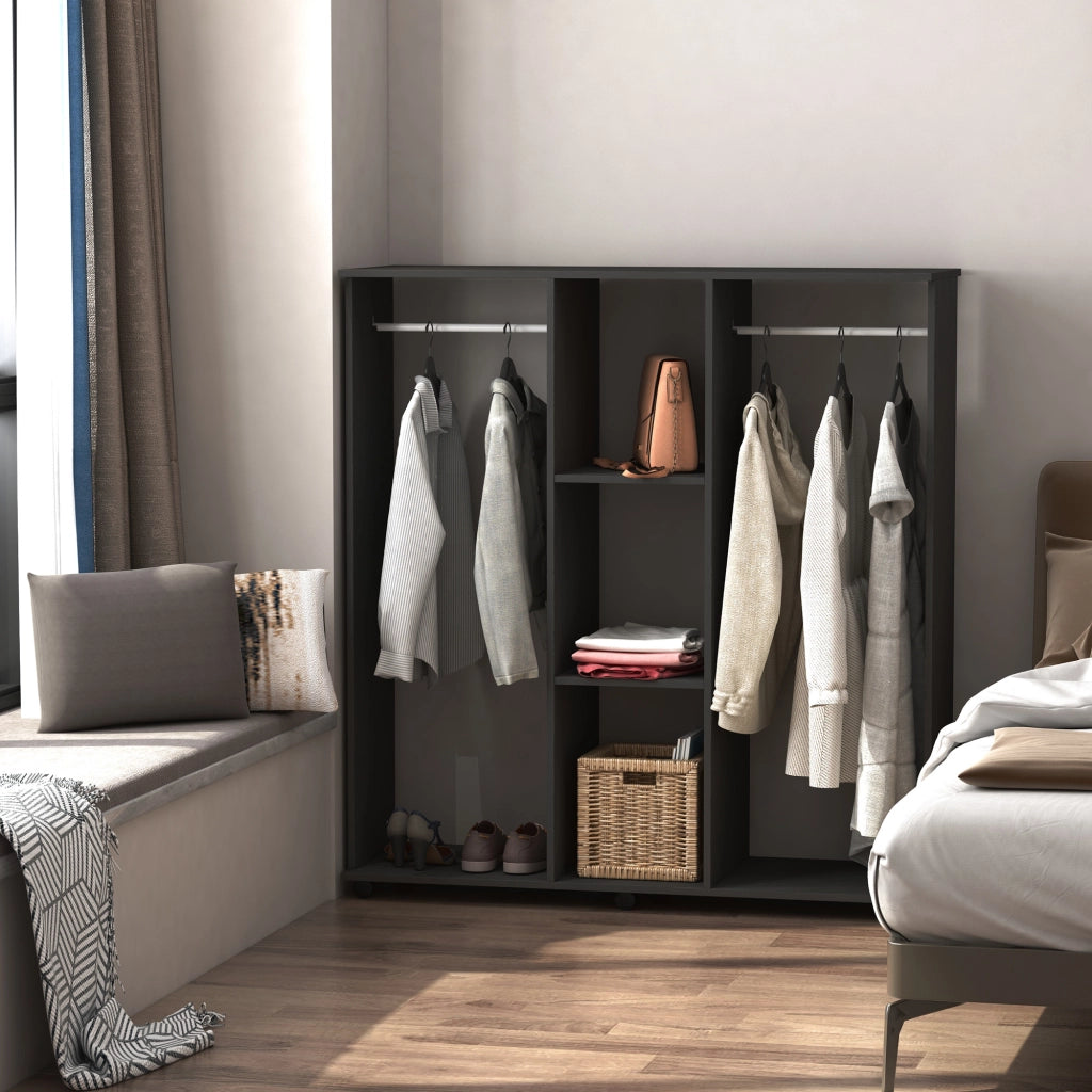 Armadio a Rullo Mobile con Appendiabiti ¨C Minimal ¨C Legno Nero 120x40x128 cm