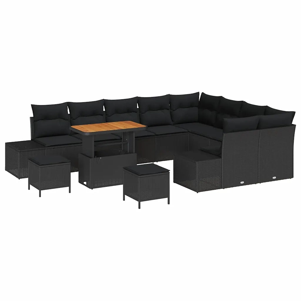 Set Divano da Giardino con cuscino 12 pcs Nero Poly Rattan