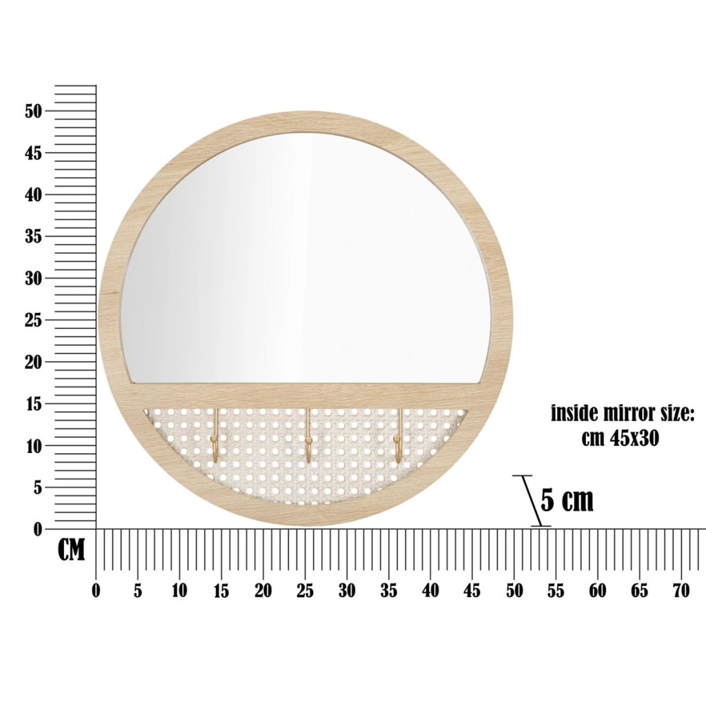 Specchio da parete Fuji con cornice boho in ferro e MDF