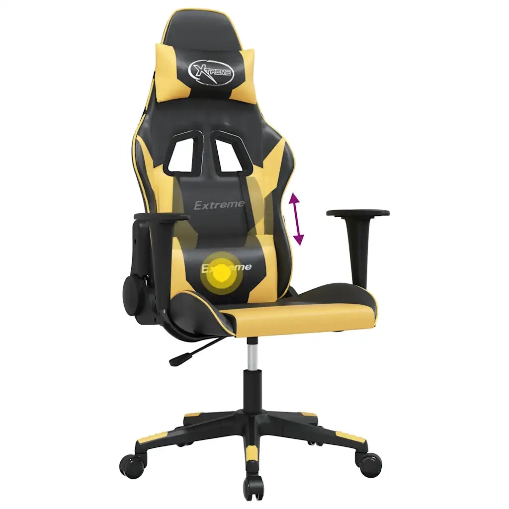 Sedia da Gaming | Sedia da e-sports Massaggiante Nero e Oro in Similpelle