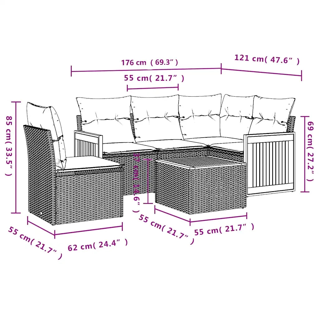 Set Divani da Giardino 6 pz con Cuscini Nero in Polyrattan 3227660