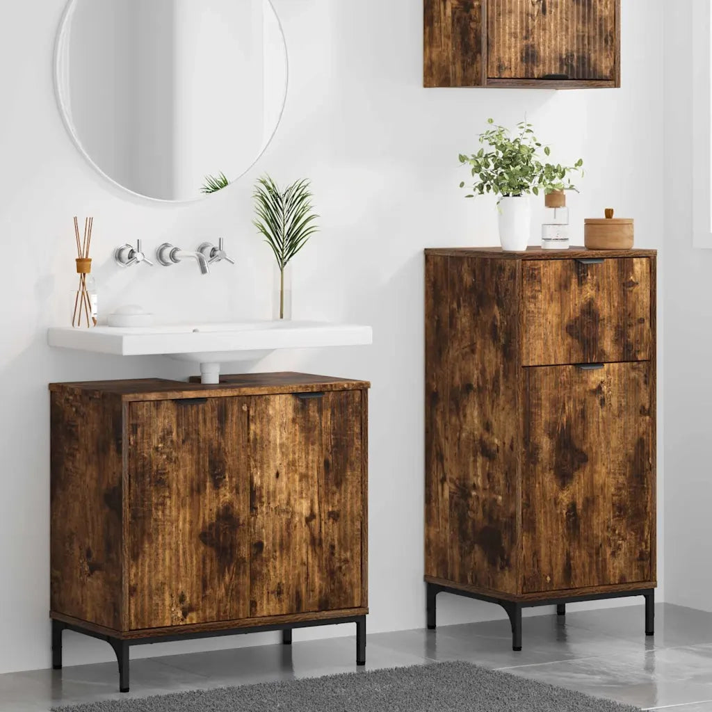 Set di mobili per il Bagno | Armadio da bagno con cassetto 2 pz Rovere fum¨¦