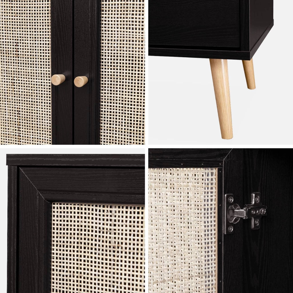 Credenza 3 ante in cannage, 120 cm, nero