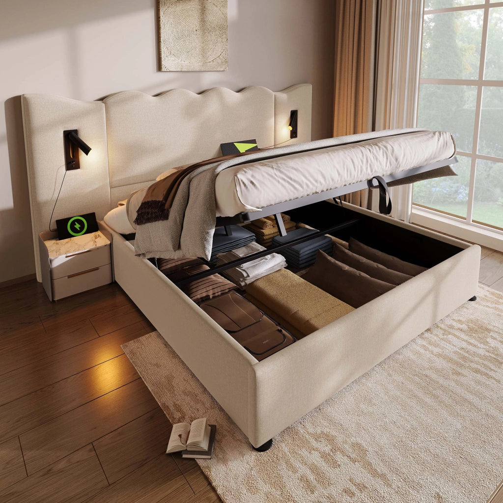 letto imbottito lino beige 160x200 cm