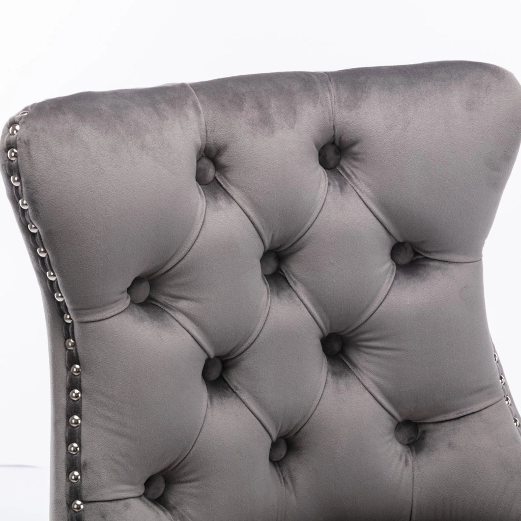 Sgabelli da bar contemporanei imbottiti in velluto con decorazione capitonn¨¦, gambe in legno e finiture con borchie cromate, stile casual, set da 2 (g