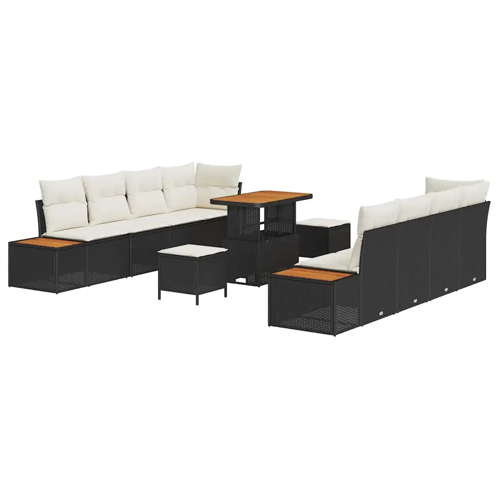 Set Divano da Giardino con cuscino 11 pcs Nero Poly Rattan