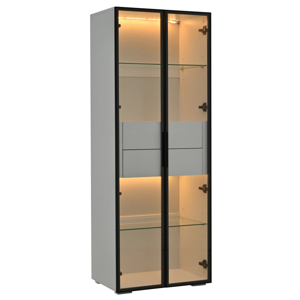 Vetrina 60x40x160 cm con LED e 2 cassetti in MDF e vetro