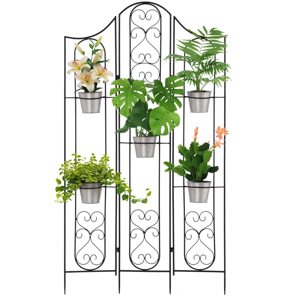 Portapiante Verticale Pieghevole da Esterno in Metallo ¨C Xylo ¨C 5 Vasi, Nero, 82x12.5x150cm