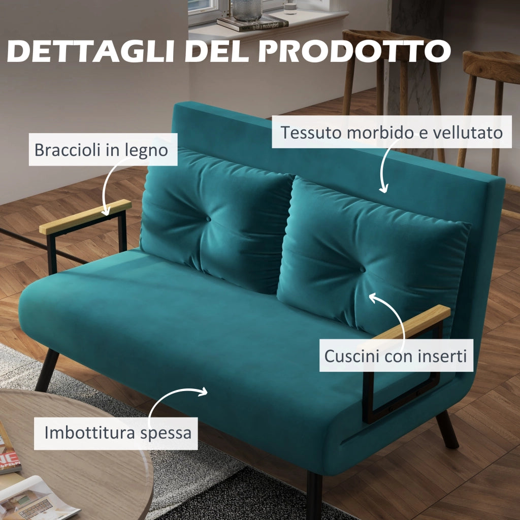 Divano Letto Matrimoniale Vellutato con Schienale Regolabile ¨C zephmum ¨C Blu Scuro