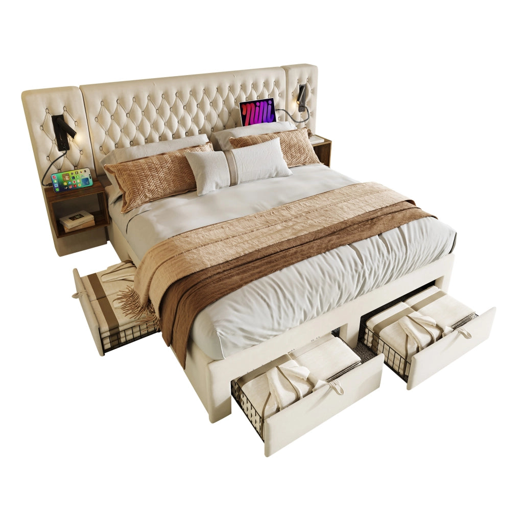 letto imbottito velluto beige 160 x 200 cm