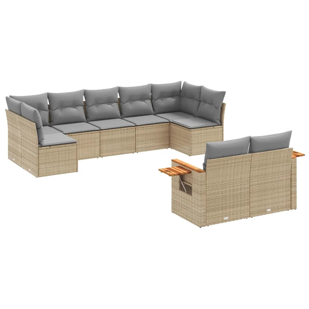 Set Divano da Giardino 9 pz con Cuscini Beige in Polyrattan 3227130