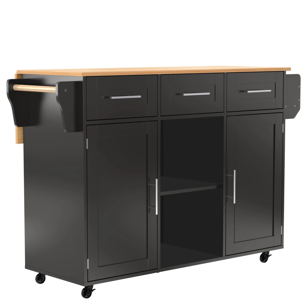 Carrello da cucina con 3 cassetti; 3 vani e piano ribaltabile con ripiani regolabili per cucina e sala da pranzo; 139×46×91.5 cm