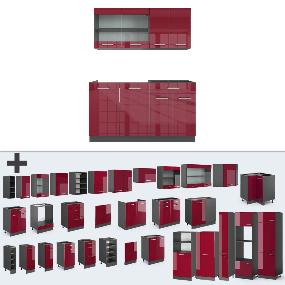 Vicco Cucina monoblocco Rosso lucido/antracite 140 cm , PL Antracite