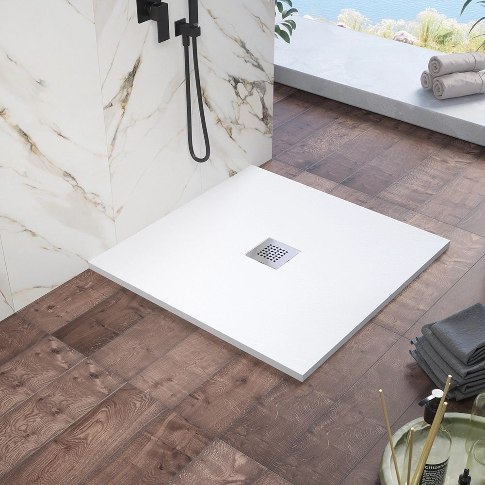 Piatto doccia 90x90cm in marmoresina bianco effetto pietra | Kos