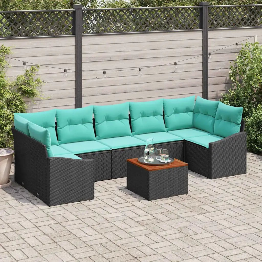 Set Divano da Giardino con cuscino 8 pcs Nero polyrattan 3347802