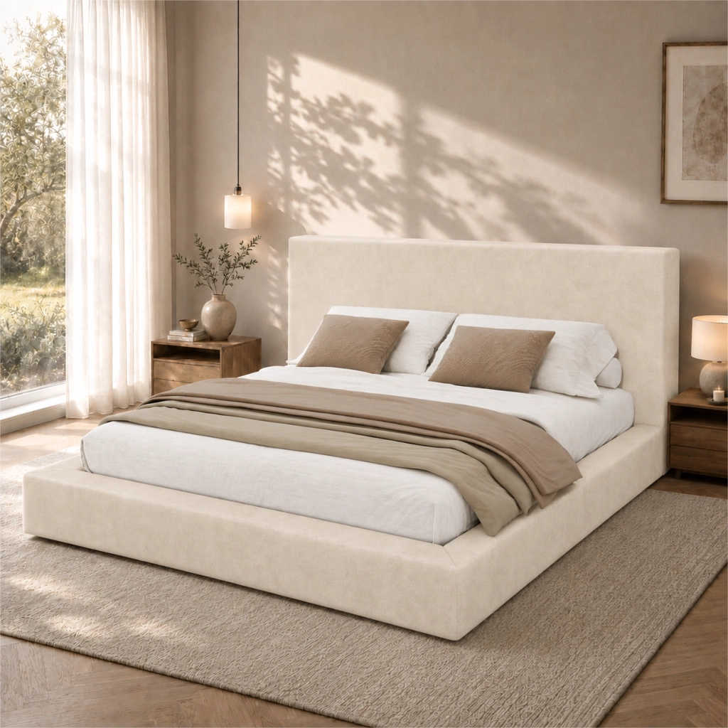 letto imbottito chenille beige 180 x 200 cm