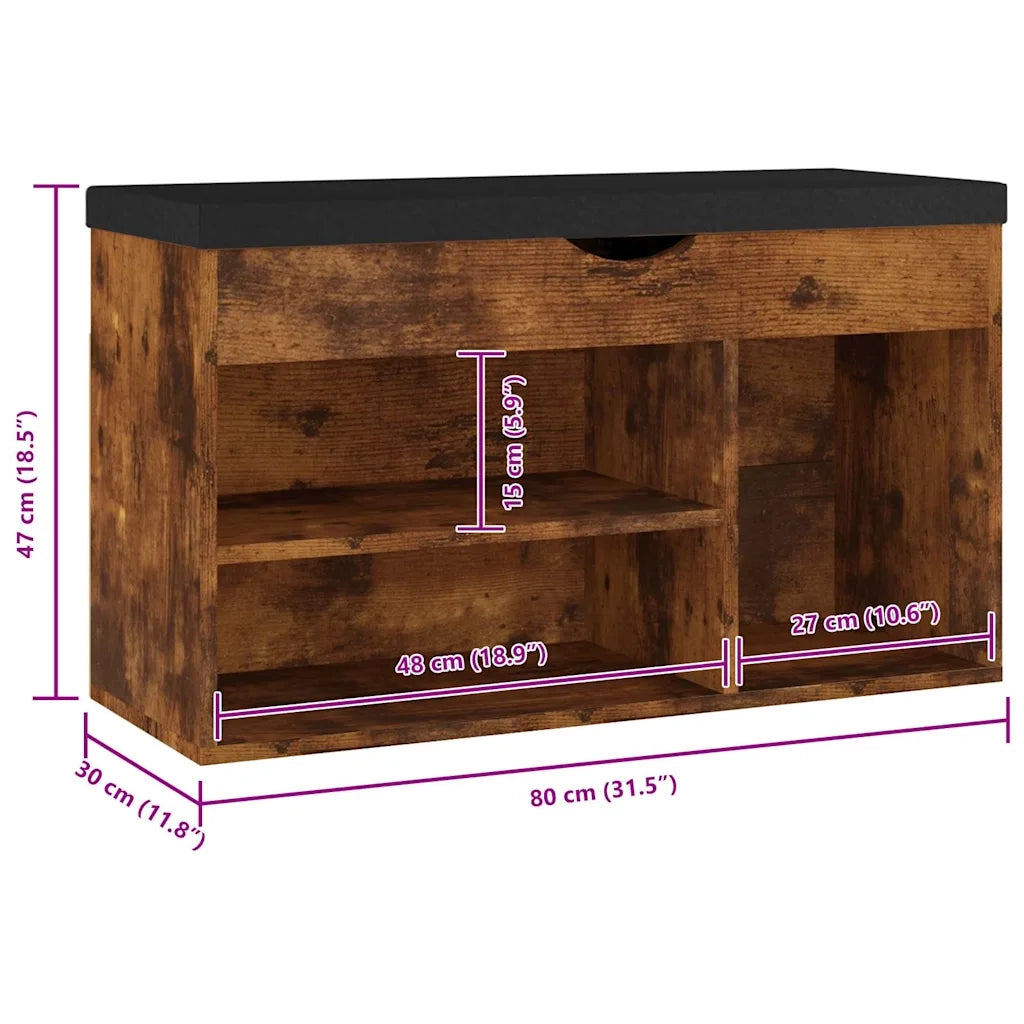 Panca Porta Scarpe | Scarpiera | Mobile per scarpe Cuscino Rovere Fumo 80x30x47cm Multistrato