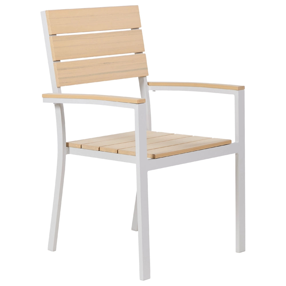 Set da Giardino Tavolo a Doghe beige e Alluminio Bianco e 6 Sedie sedie resistenti agli agenti atmosferici