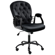 Sedia da ufficio in velluto nero con altezza regolabile e schienale trapuntato stile retrò moderno