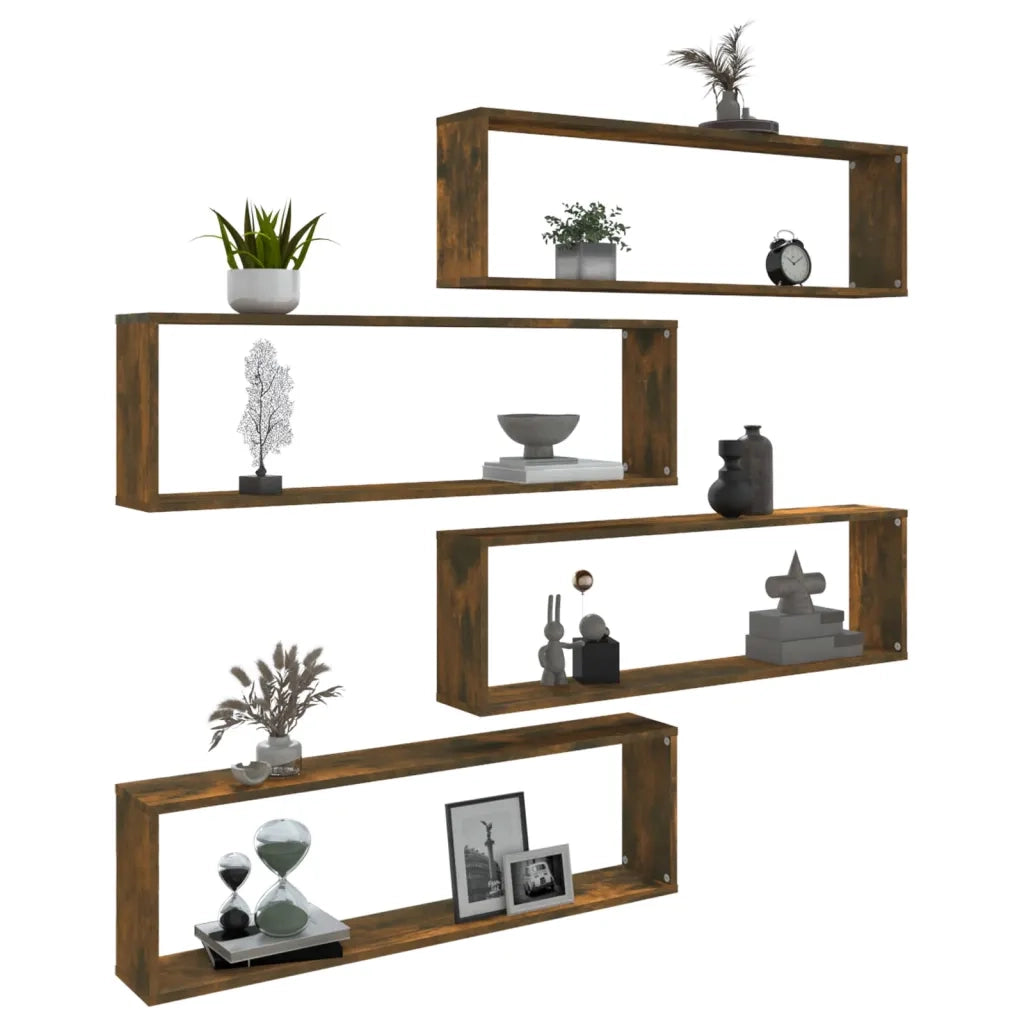 Mensole Parete Cubo 4pz Rovere Fumo 100x15x30 Legno Multistrato 815907