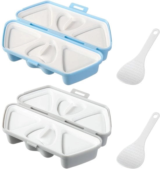 Set di formaggio per bambini, comprensivo di formattore di riso e cucchiaio, ideale per scatola di picnic e bento, disegno grigio e blu, set a 2 pezzi di formaggio a forma di triangolo