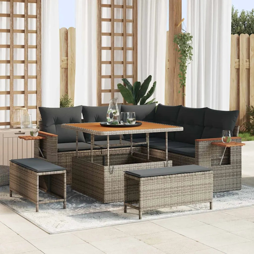 Set Divano da Giardino con cuscino 9 pcs Grigio polyrattan