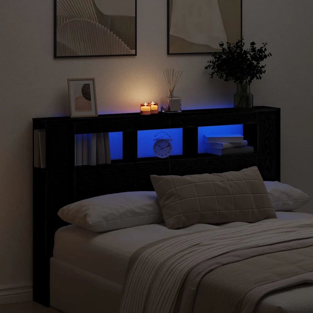 Testiera | Testata LED con strisce LED Rovere Nero 160 x 18,5 x 103,5 cm