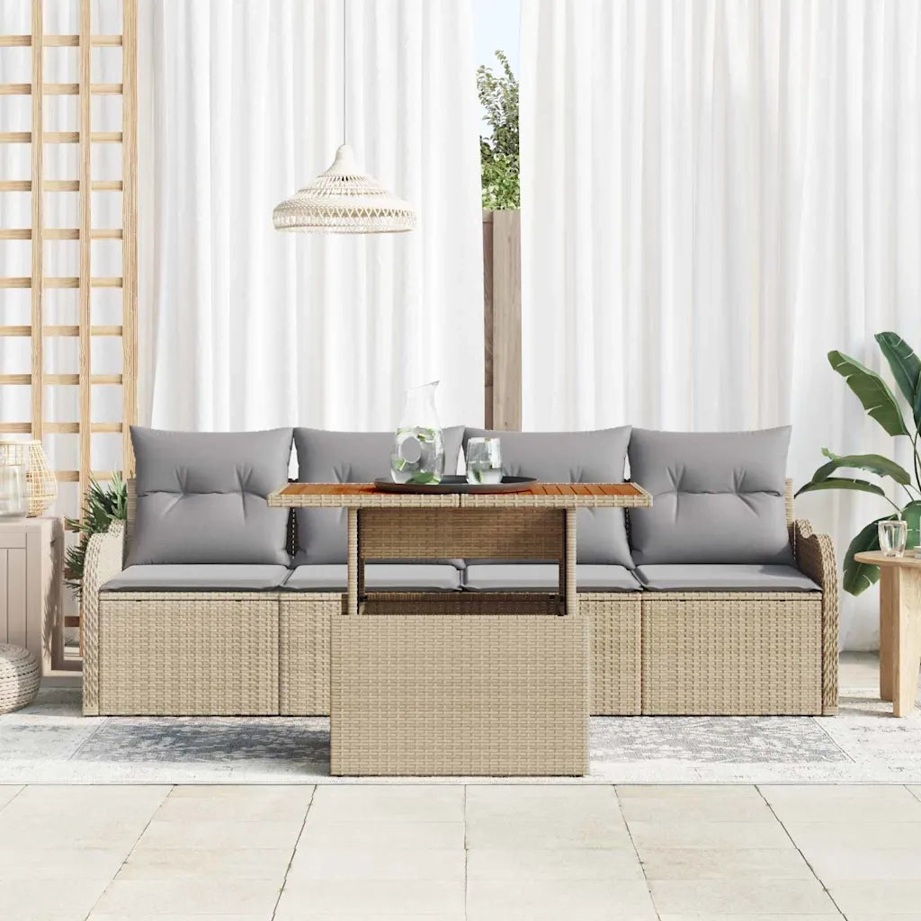 Set Divano da Giardino 5 pcs Beige e Grigio Chiaro polyrattan
