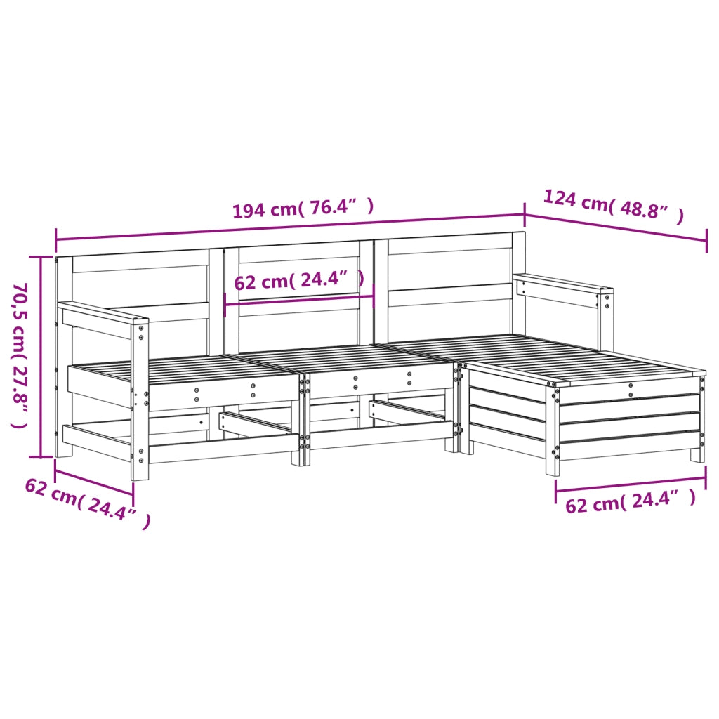 Set Salotto da Giardino 4 pz | Set di Mobili da Esterno Bianco in Legno Massello di Pino
